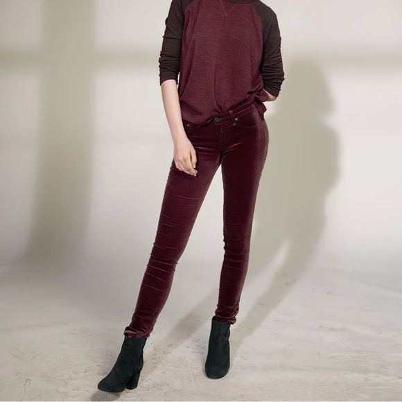 Rag & Bone Burgundy Velvet Skinny Jeans Size 28 - Picture 3 of 13